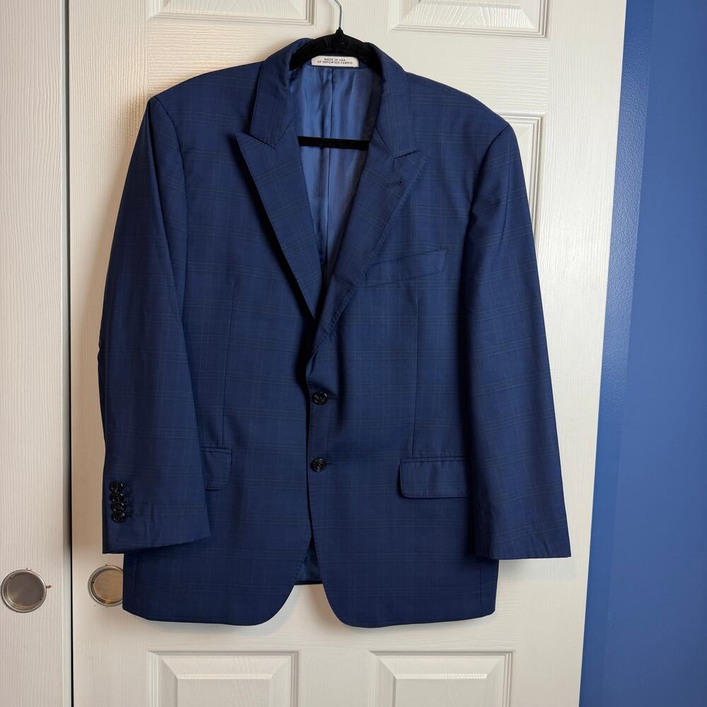Joseph Abboud Men's 42S Blue Plaid 100% Wool Super 100's Blazer USA Made